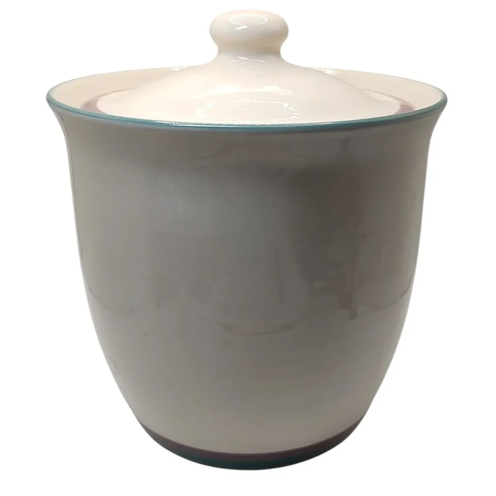 Pfaltzgraff Juniper‎ Large Canister with Lid Cream Green and Pink Food Storage